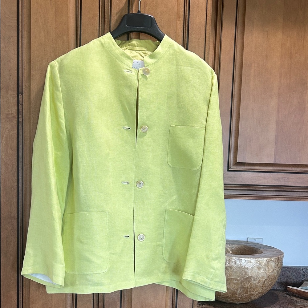 Bogner Lime Green Mandarin Collar linen/silk Blazer